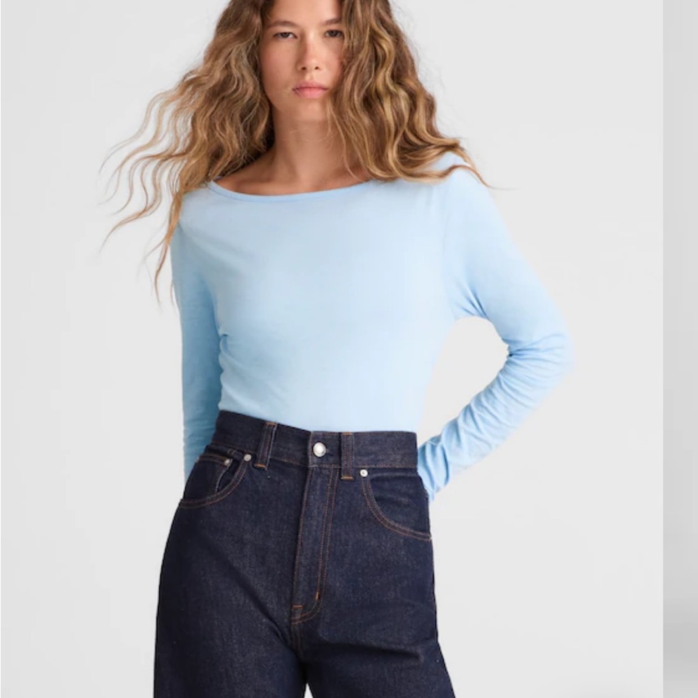 NWT Ruched Crewneck Long-Sleeve Tee in Soft Slub